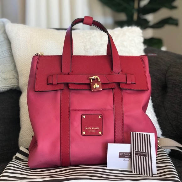 henri bendel Handbags - Henri Bendel Jetsetter Mini Red Tan Straps